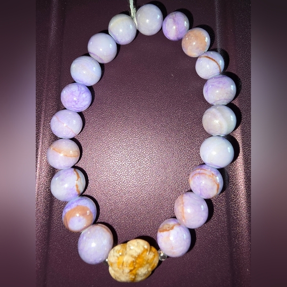 10mm Persian Gulf Chalcedony With Pink Ocean Agate Flower Bracelet - Picture 3 of 5
